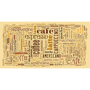 Coffee Word Cloud glass film pattern in brown and orange, full design view